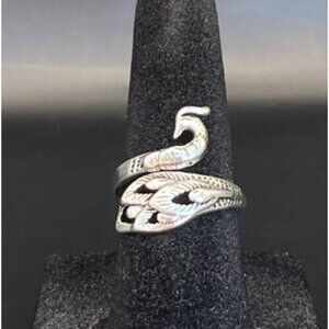 Vintage Estate Antique Silver Tone Peacock Ring - Size 5